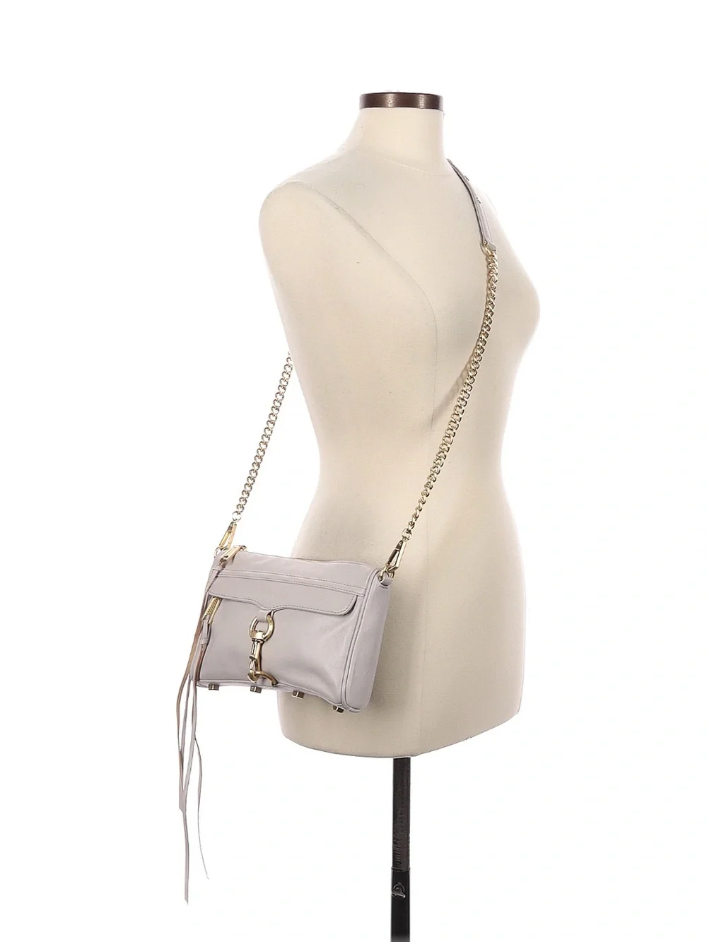 Rebecca Minkoff Mini MAC Crossbody Grey Leather Gold Chain